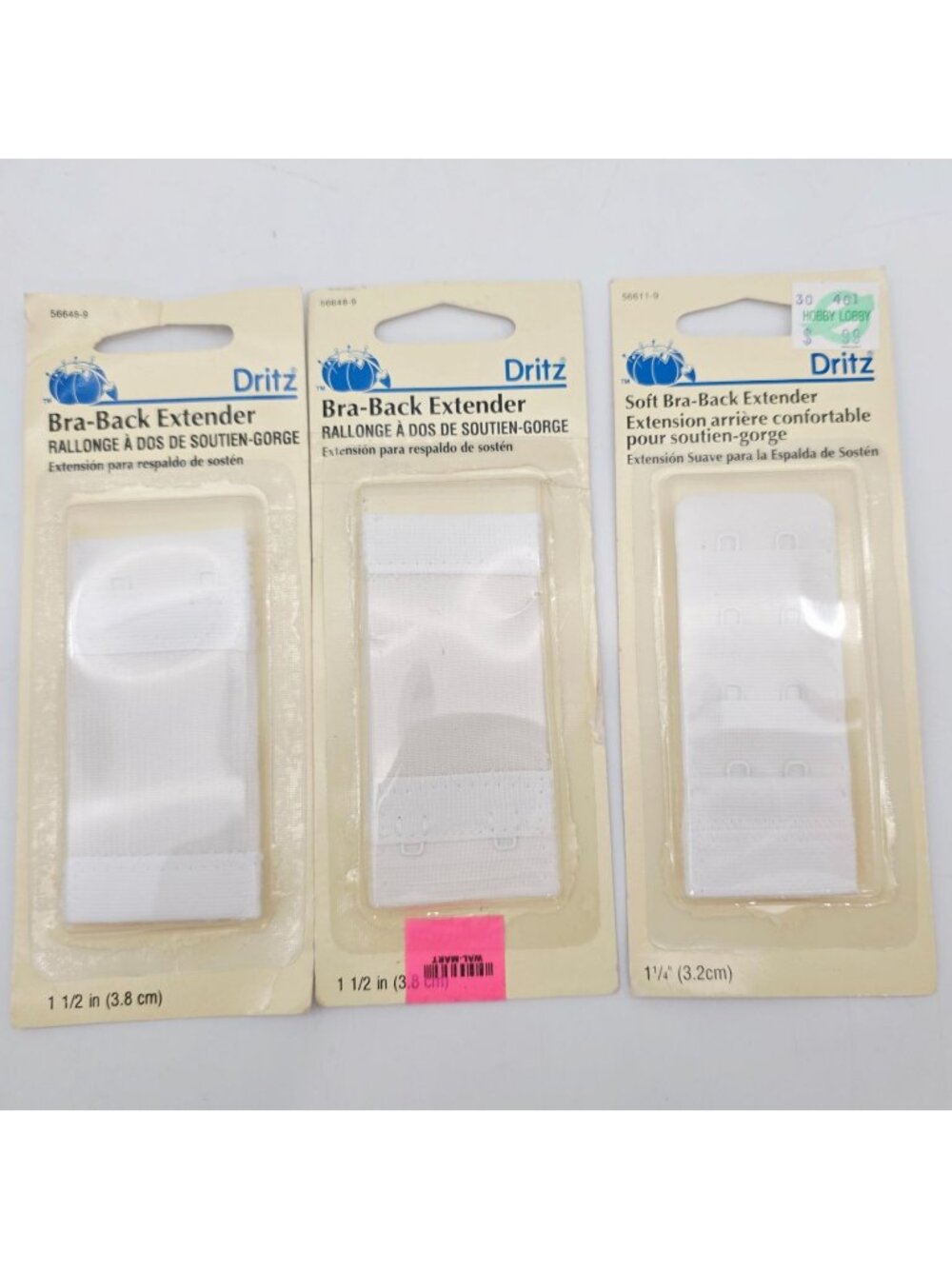 Dritz Bra-Back Extenders White 1.5 In & 1.25 In Soft Comfort Pack Of 3